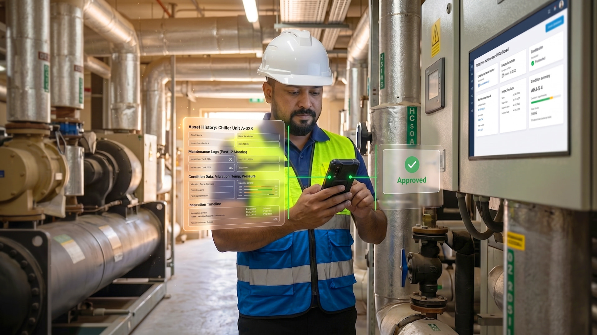 Technician reviewing equipment condition and asset history using CONDTEK