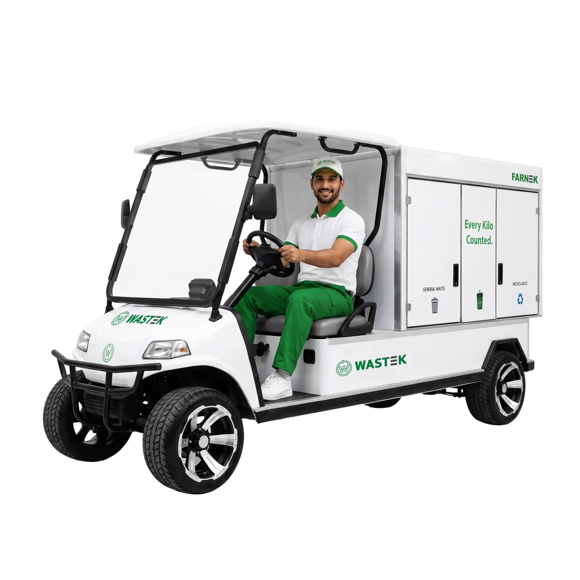 WASTEK electric waste collection vehicle with separate general waste and recyclables compartments